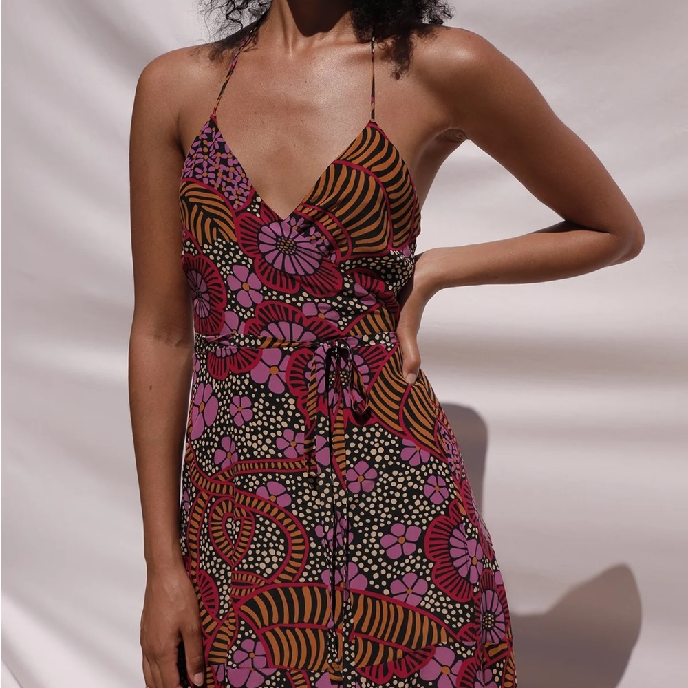 Mirae Paris Aurora wrap midi dress NWT